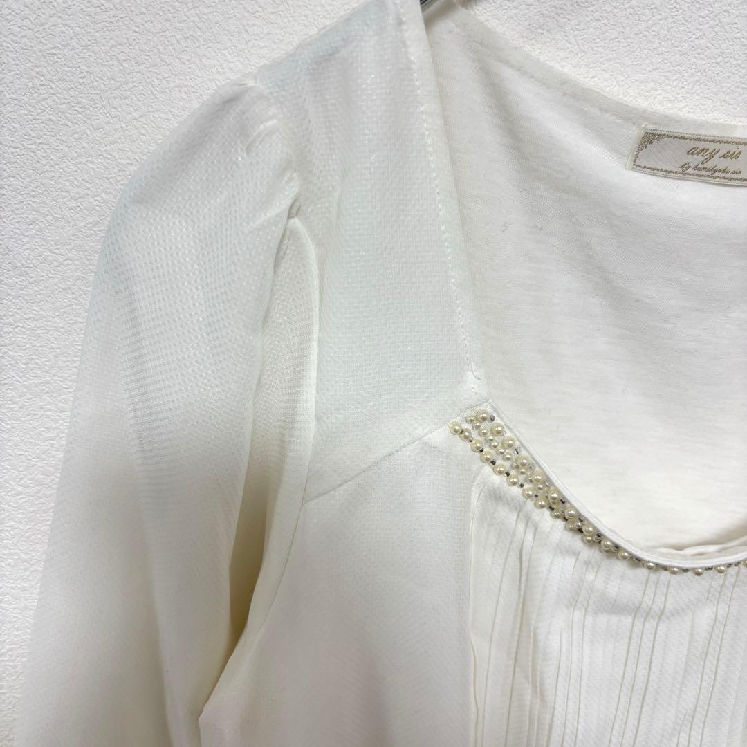 any sis ホワイト シフォンブラウス M パールプリーツd651 4