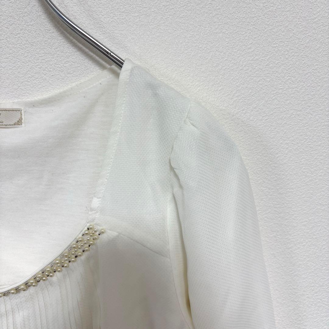 any sis ホワイト シフォンブラウス M パールプリーツd651 7