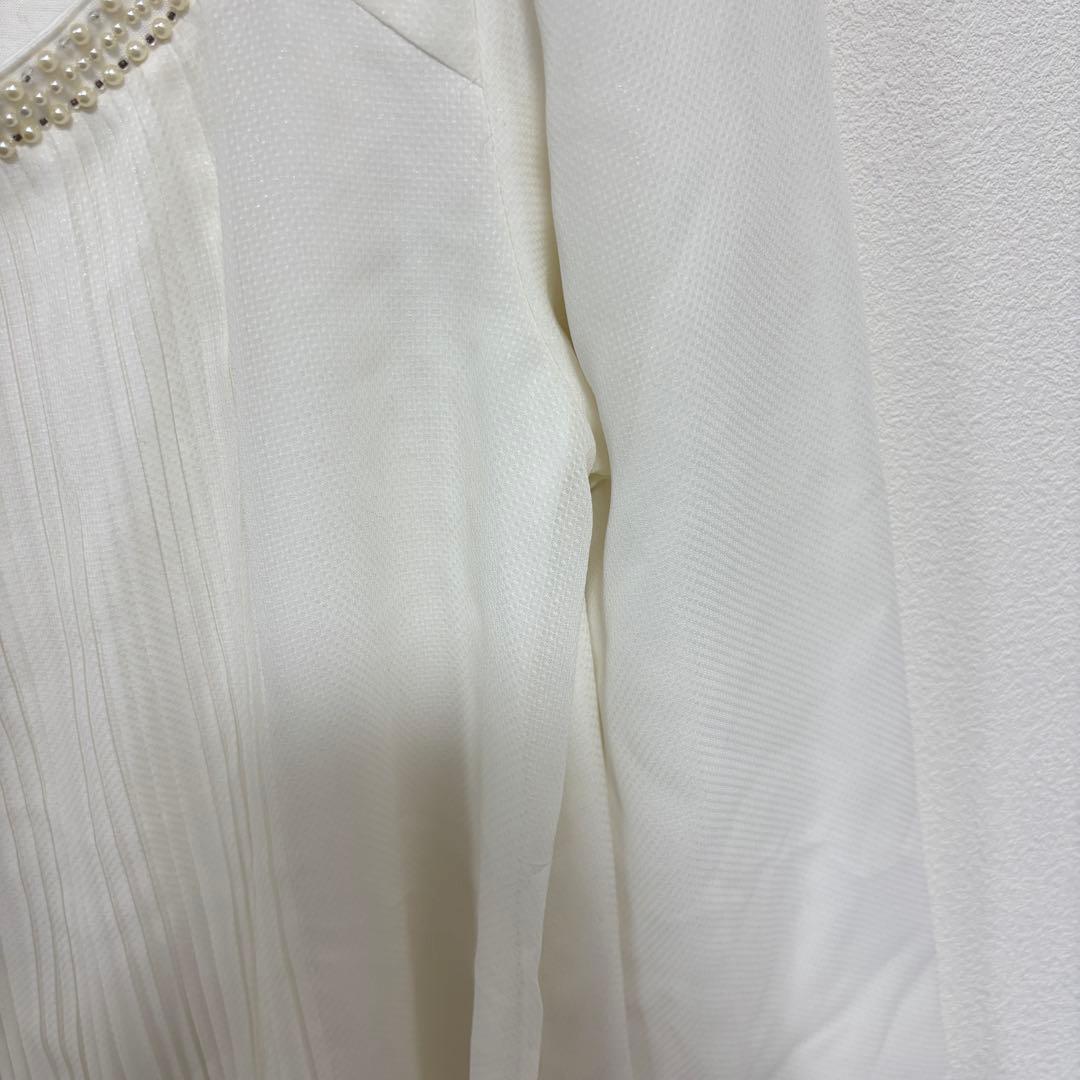 any sis ホワイト シフォンブラウス M パールプリーツd651 8