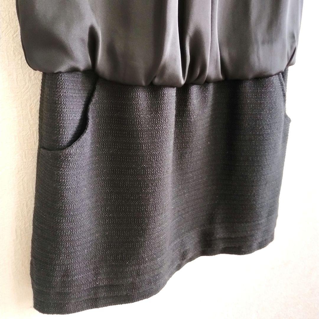 プーラフリーム Pour la frime黒のひざ丈ワンピース 半袖 異素材 5