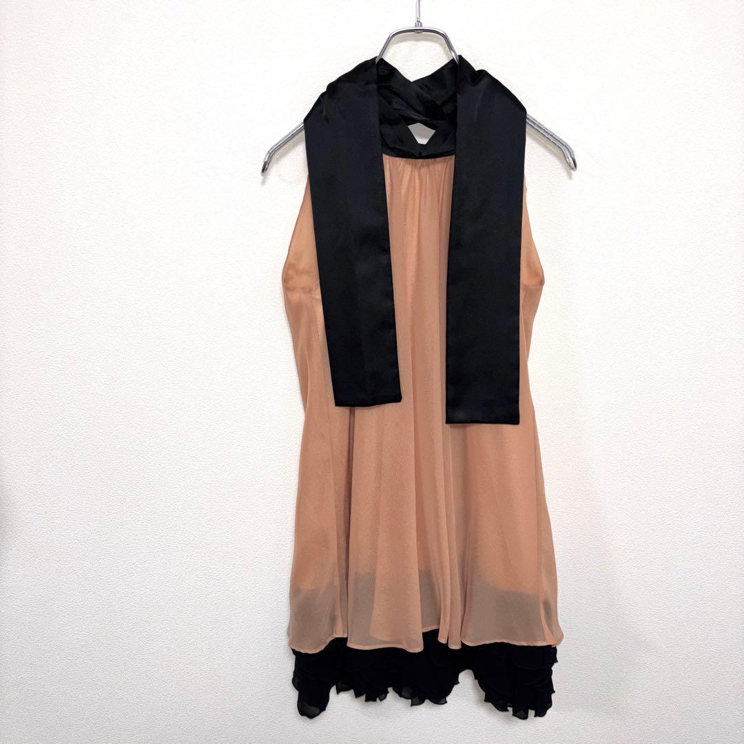 SCOT CLUB ベージュ シフォンフリルノースリーブドレスSヤマダヤd729 20