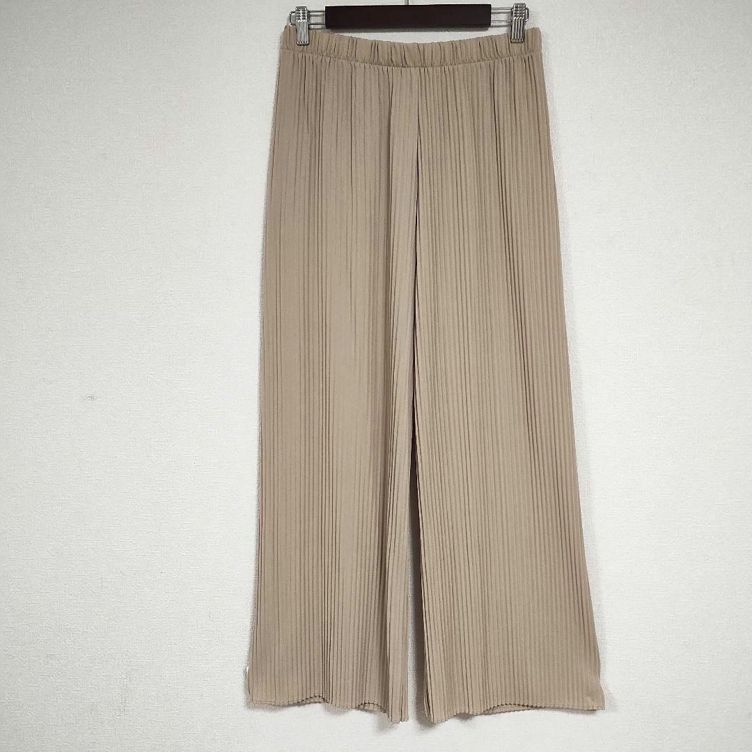 ユニクロ ベージュ プリーツ ワイドパンツ L 美品 カジュアル シンプル