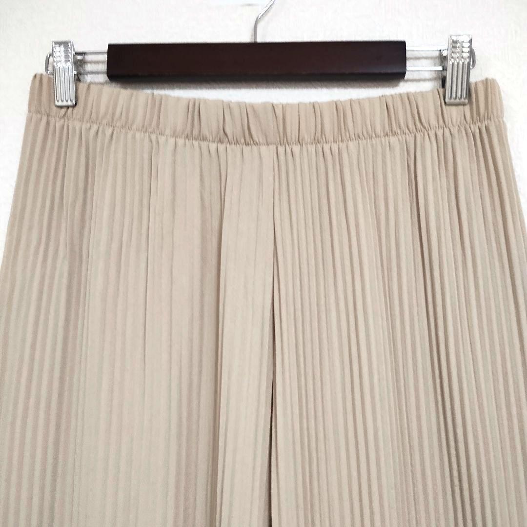 ユニクロ ベージュ プリーツ ワイドパンツ L 美品 カジュアル シンプル 3