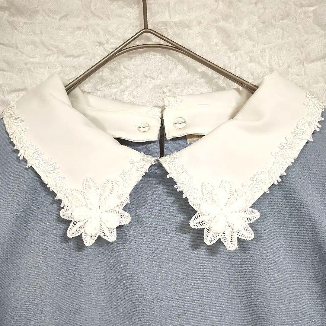 ビーラディエンス レース襟のライトブルー ノースリーブトップス 刺繍 着回し抜群 2