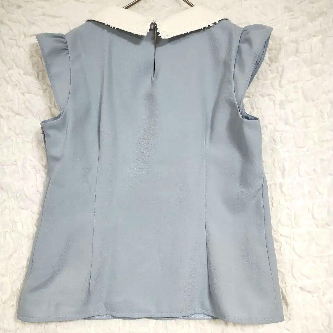 ビーラディエンス レース襟のライトブルー ノースリーブトップス 刺繍 着回し抜群 5