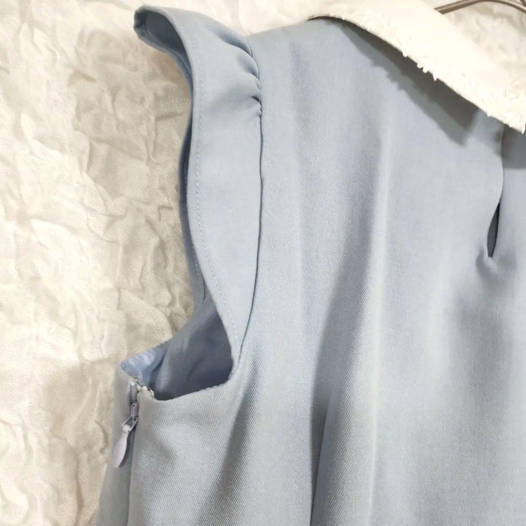 ビーラディエンス レース襟のライトブルー ノースリーブトップス 刺繍 着回し抜群 6