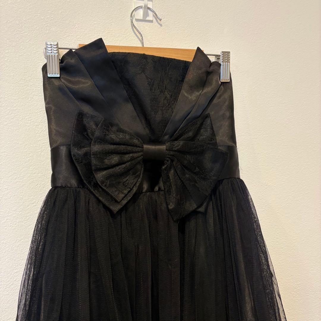 ドレス 膝丈　ワンピース　チュール リボン 黒　ブラック S レース　フリル 3
