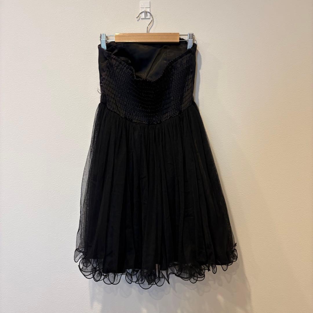 ドレス 膝丈　ワンピース　チュール リボン 黒　ブラック S レース　フリル 4