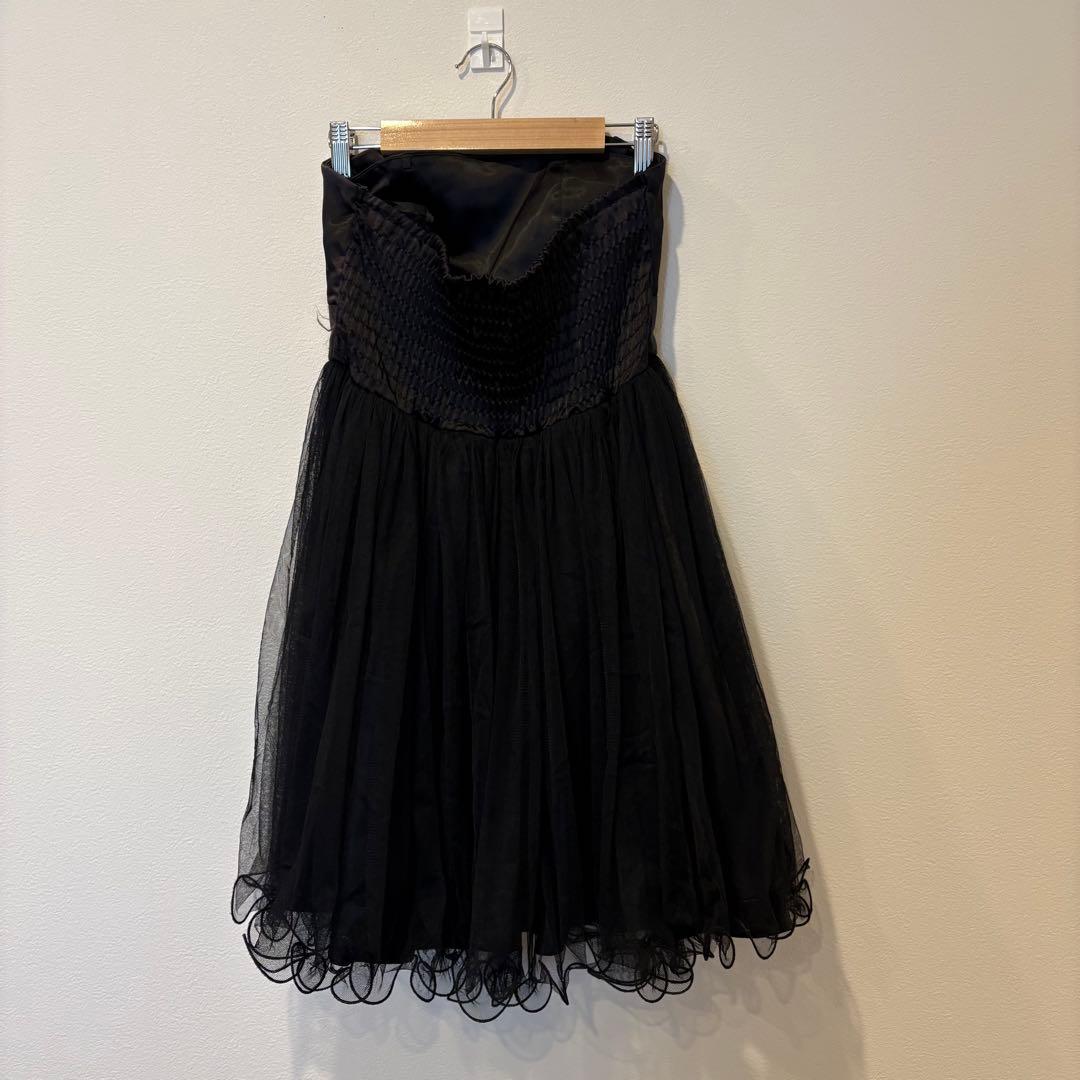 ドレス 膝丈　ワンピース　チュール リボン 黒　ブラック S レース　フリル 5