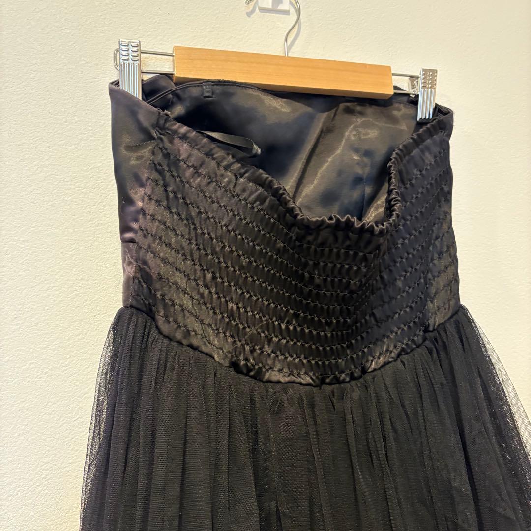 ドレス 膝丈　ワンピース　チュール リボン 黒　ブラック S レース　フリル 6