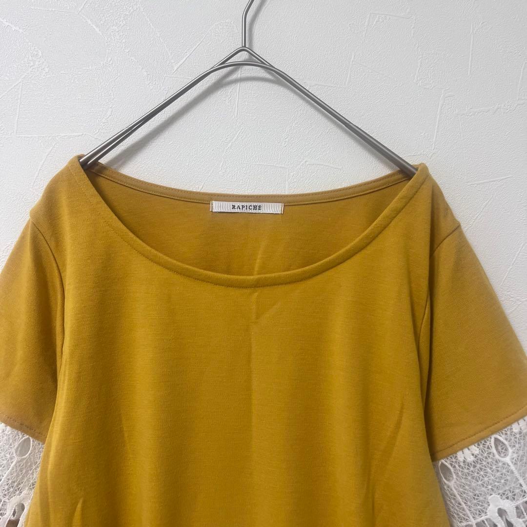 RAPICHE カットソー 半袖Tシャツ　レース袖　マスタード 黄色　L 2
