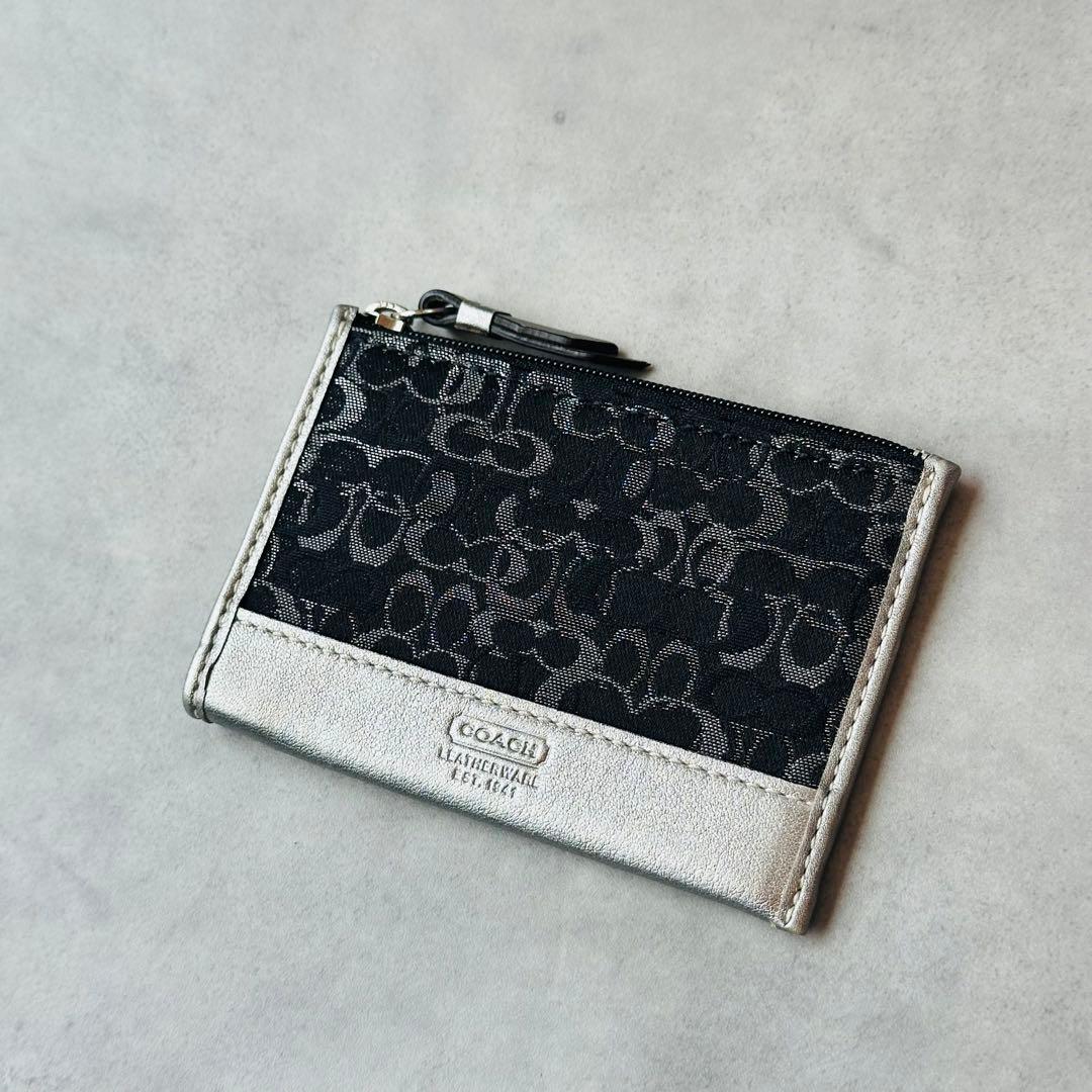 COACH シグネチャー コインケース　カードケース　シルバー　ネイビー 3