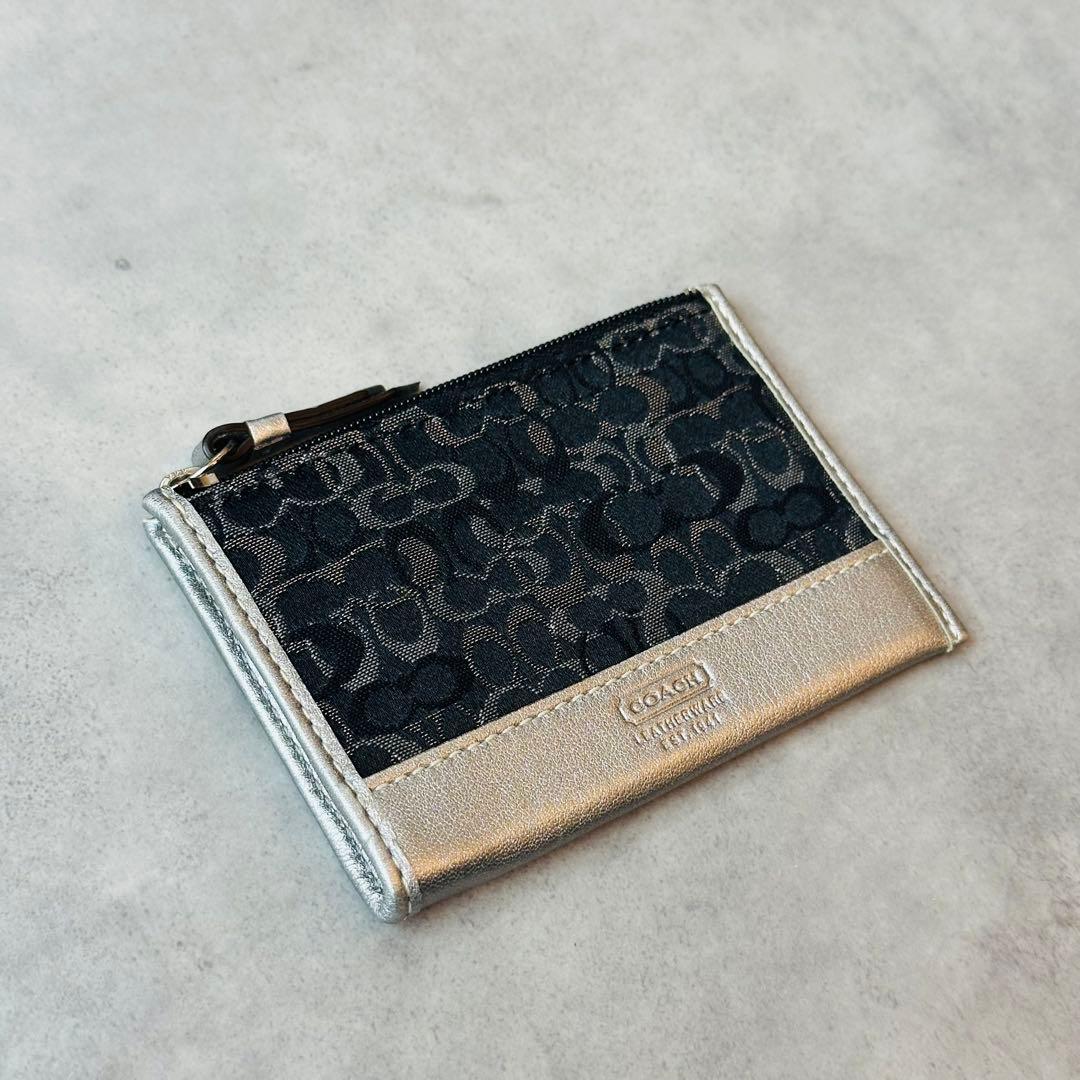COACH シグネチャー コインケース　カードケース　シルバー　ネイビー 4