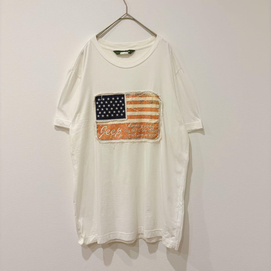ジープ Tシャツ 半袖 アメリカ国旗 ワッペン ビッグロゴ ホワイト 白　XL