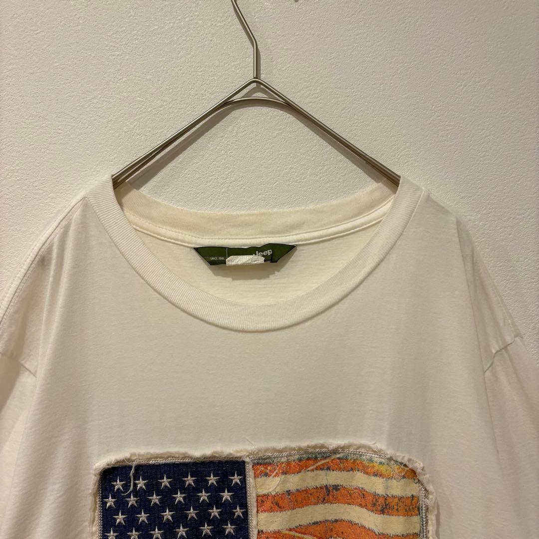 ジープ Tシャツ 半袖 アメリカ国旗 ワッペン ビッグロゴ ホワイト 白　XL 2