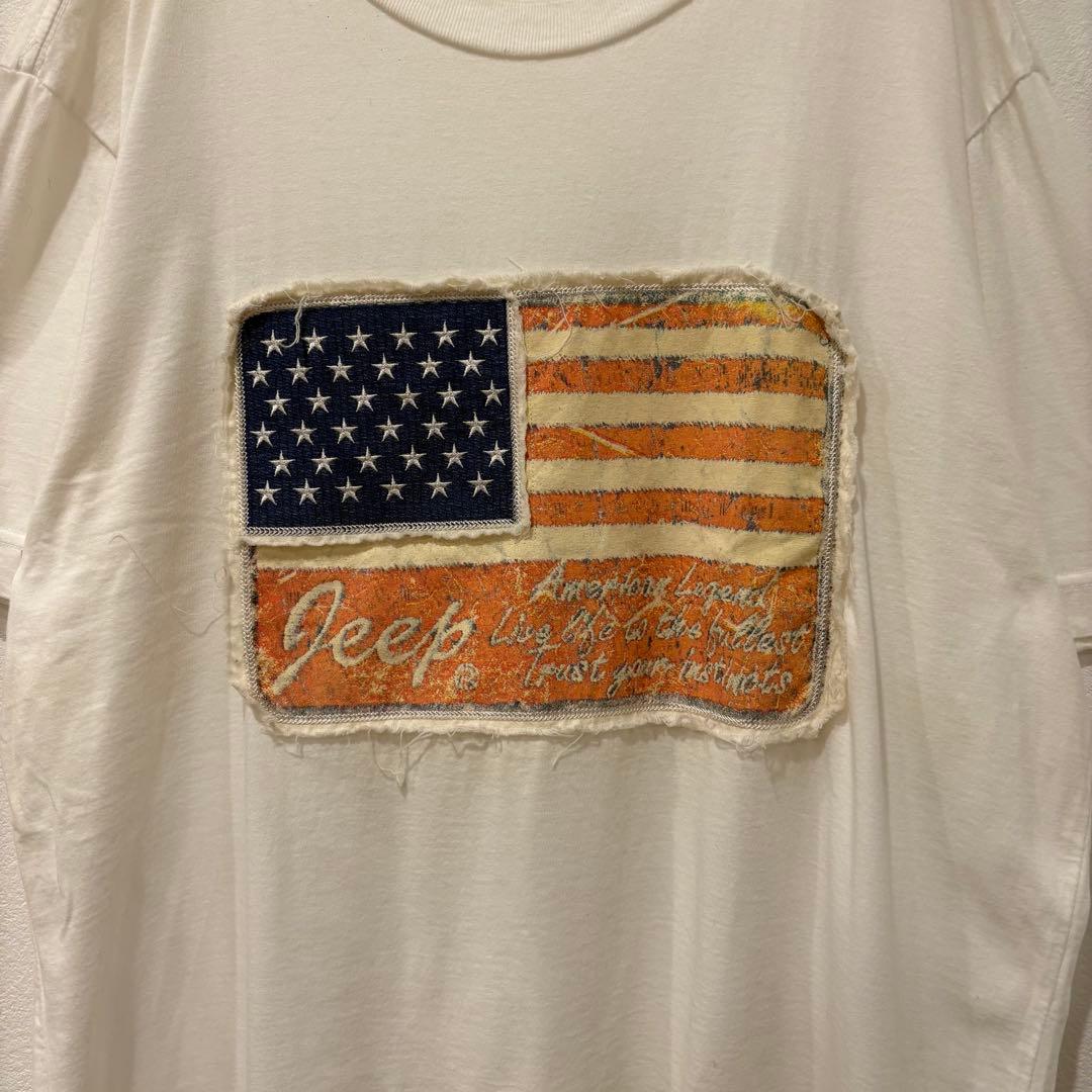 ジープ Tシャツ 半袖 アメリカ国旗 ワッペン ビッグロゴ ホワイト 白　XL 3