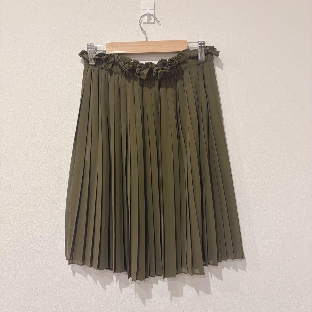 オゾック プリーツ スカート フレア カーキ 38 M 膝丈　日本製