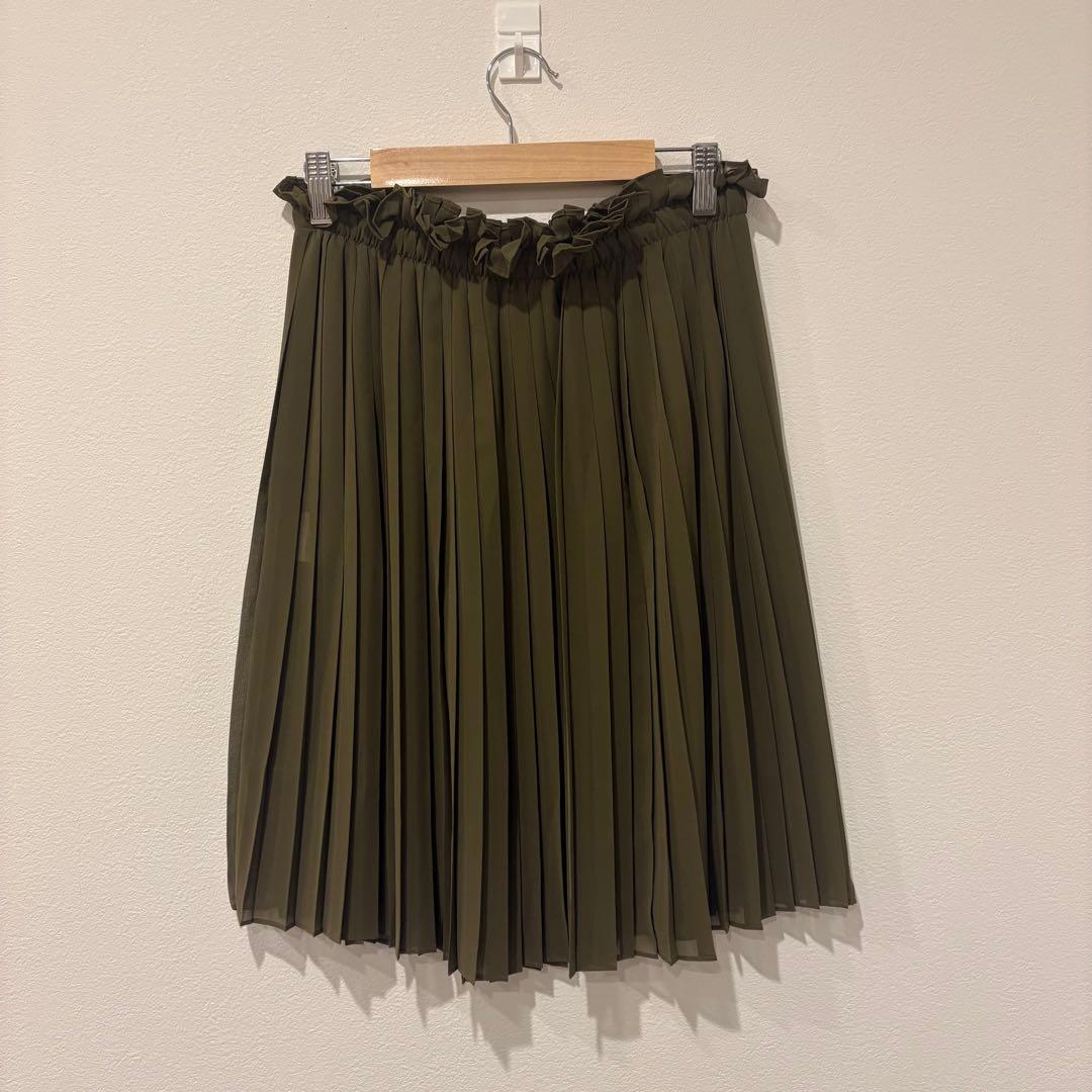 オゾック プリーツ スカート フレア カーキ 38 M 膝丈　日本製 2