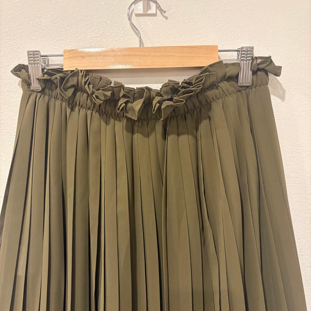 オゾック プリーツ スカート フレア カーキ 38 M 膝丈　日本製 3