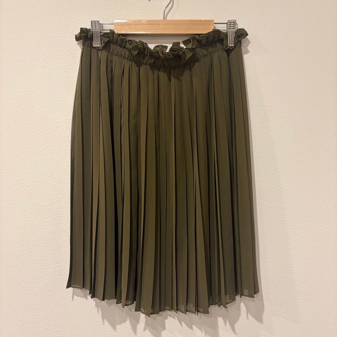 オゾック プリーツ スカート フレア カーキ 38 M 膝丈　日本製 5