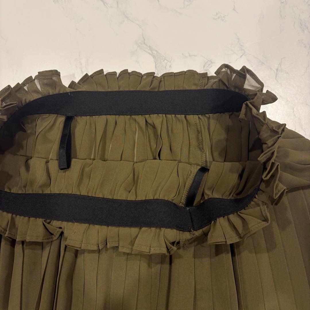 オゾック プリーツ スカート フレア カーキ 38 M 膝丈　日本製 8