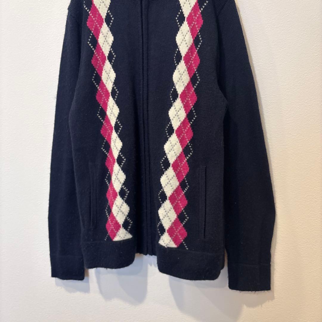 タカキュー　ニットセーター　ジップ カーディガン アーガイル ネイビー 紺色　M 3