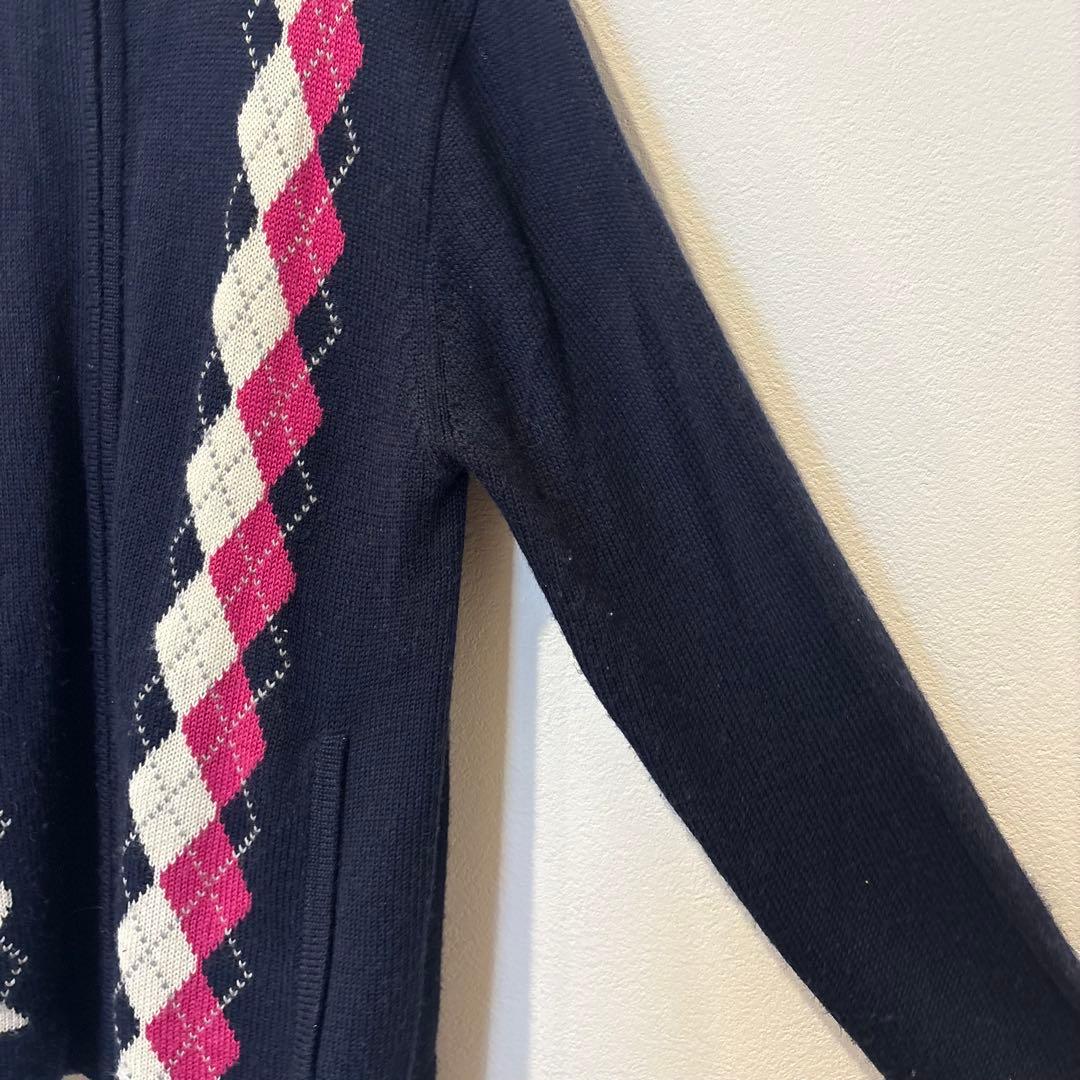 タカキュー　ニットセーター　ジップ カーディガン アーガイル ネイビー 紺色　M 4