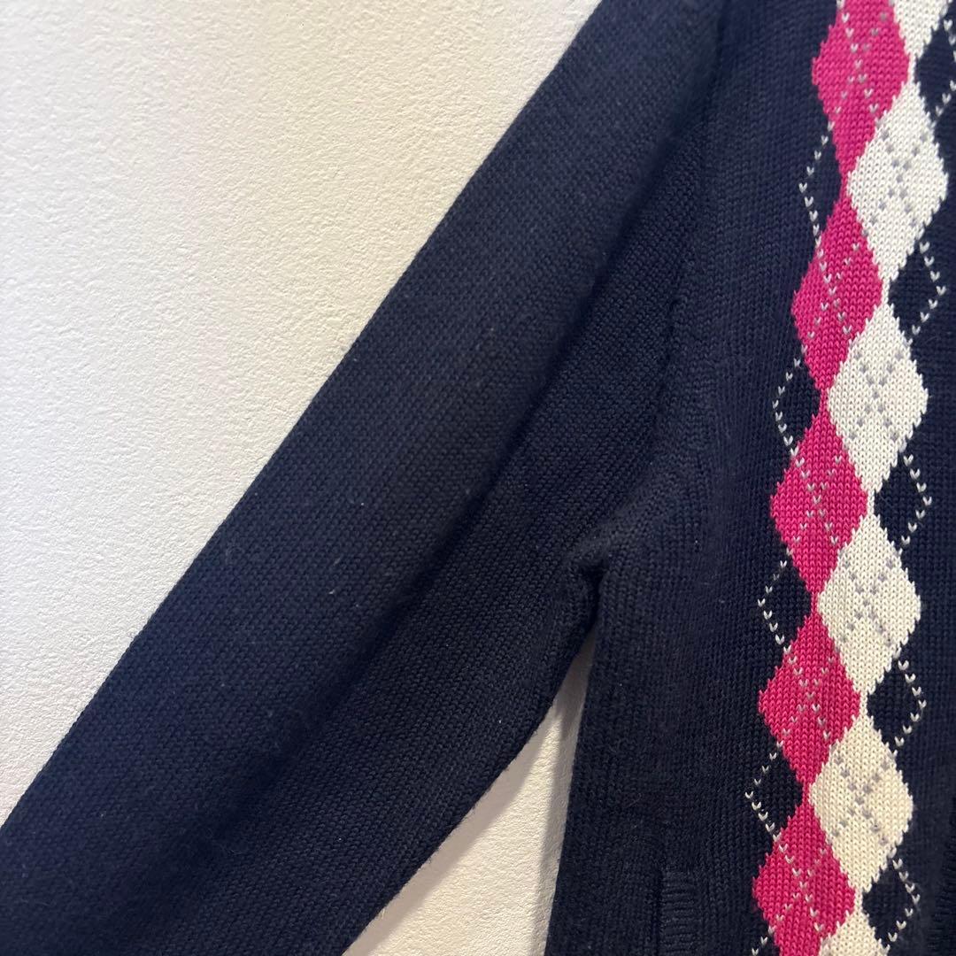 タカキュー　ニットセーター　ジップ カーディガン アーガイル ネイビー 紺色　M 5