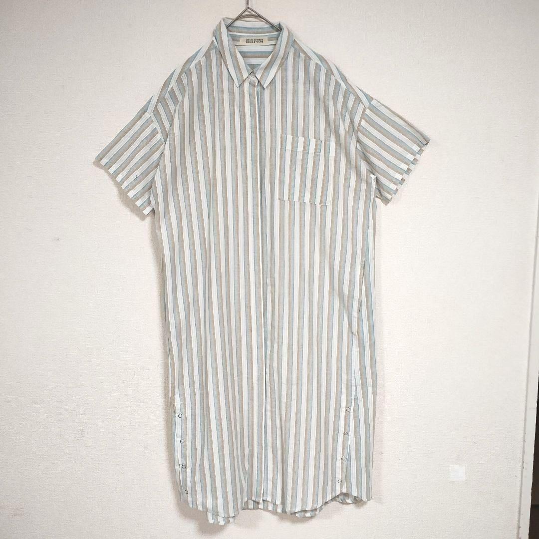 ダブルネーム DOUBLE NAME ストライプ 半袖シャツワンピース Fサイズ