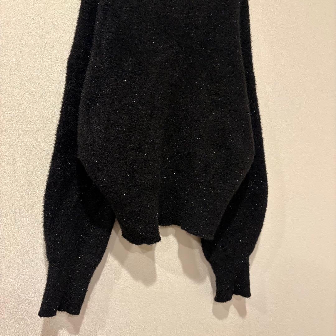 サルーン ニット 長袖　ラメ キラキラ　シャギー 黒　ブラック　フリーサイズ 4