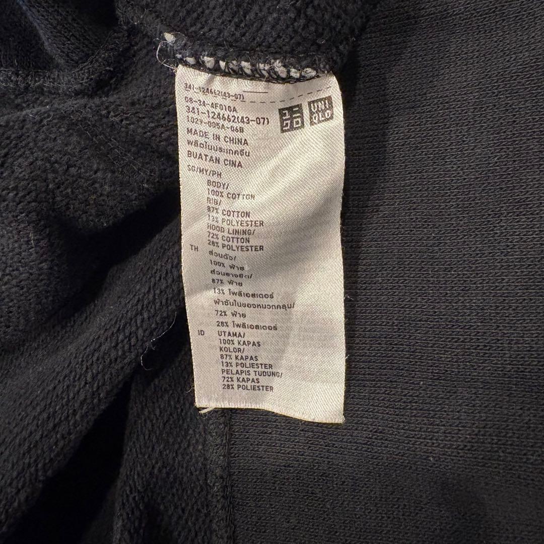 ユニクロ パーカー ジップアップ 黒　ブラック M フーディ 無地　メンズ 8