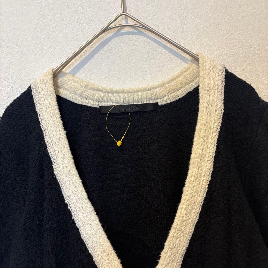 ルーデブレス　ノーカラーカーディガン ジャケット　配色 黒 白 2 M かわいい 2