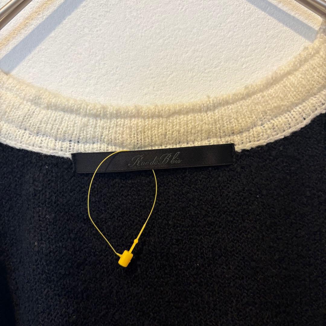 ルーデブレス　ノーカラーカーディガン ジャケット　配色 黒 白 2 M かわいい 3