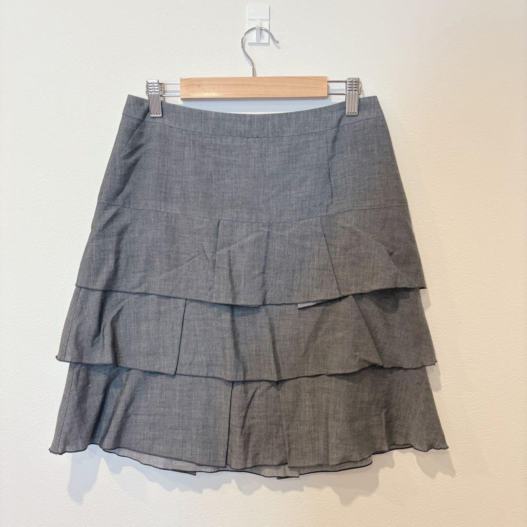 ルスーク ティアードスカート フレア　膝丈　グレー 灰色　38 M かわいい