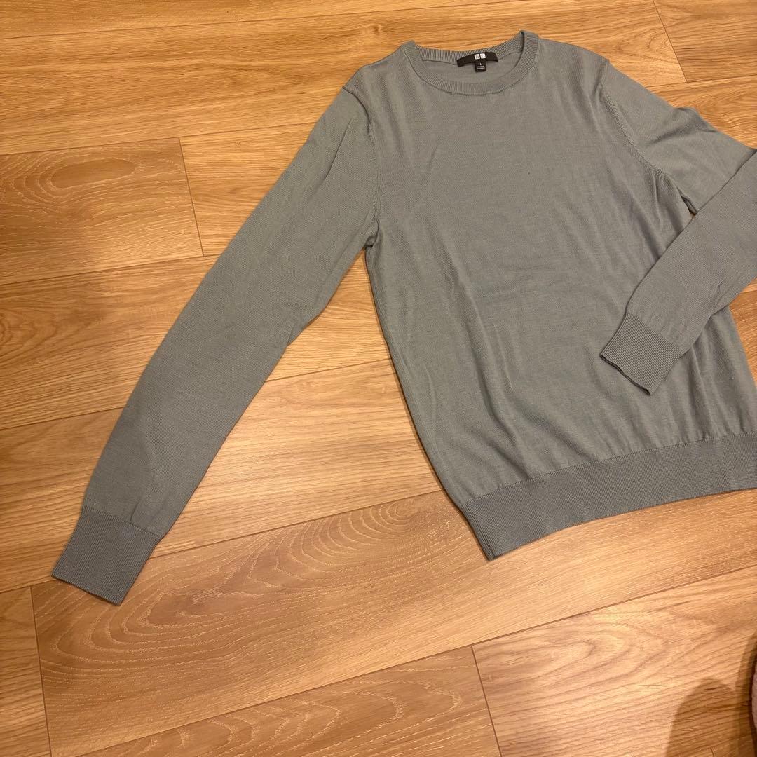 .ユニクロ クルーネック　長袖ニット シンプル 灰色　グレー L 防寒 2