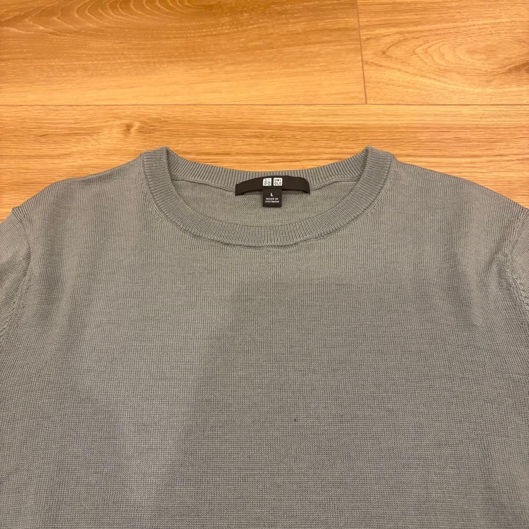 .ユニクロ クルーネック　長袖ニット シンプル 灰色　グレー L 防寒 4