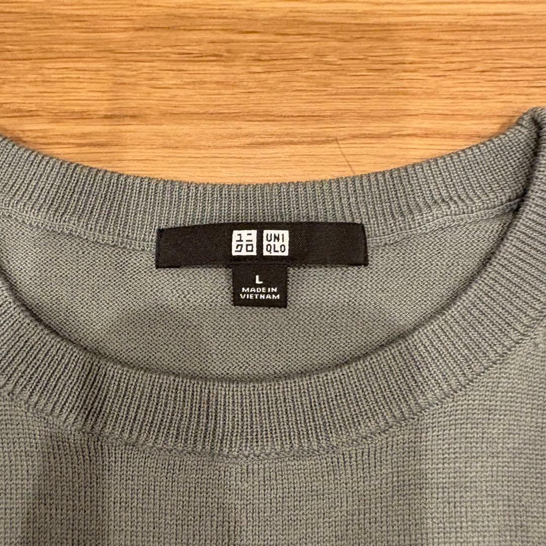 .ユニクロ クルーネック　長袖ニット シンプル 灰色　グレー L 防寒 5