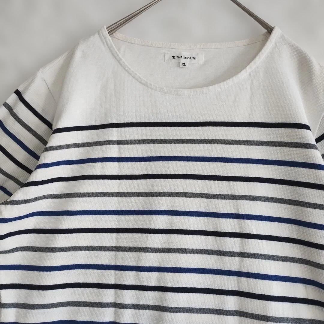 【TKショップ】ホワイト ストライプ 半袖Tシャツゆったり XL カジュアル 2