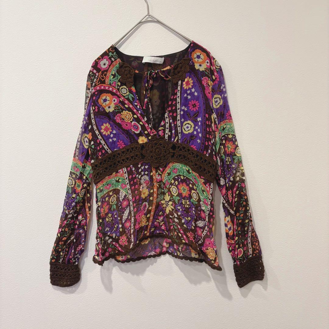 ラルトラモーダ シルク100% ブラウス 花柄 総柄 マルチカラー M レース