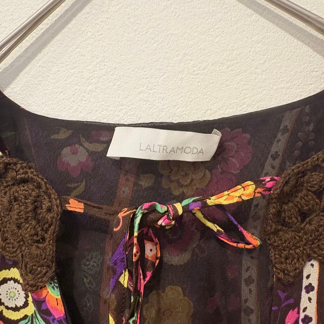 ラルトラモーダ シルク100% ブラウス 花柄 総柄 マルチカラー M レース 3