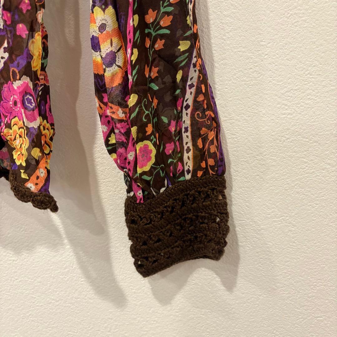 ラルトラモーダ シルク100% ブラウス 花柄 総柄 マルチカラー M レース 5