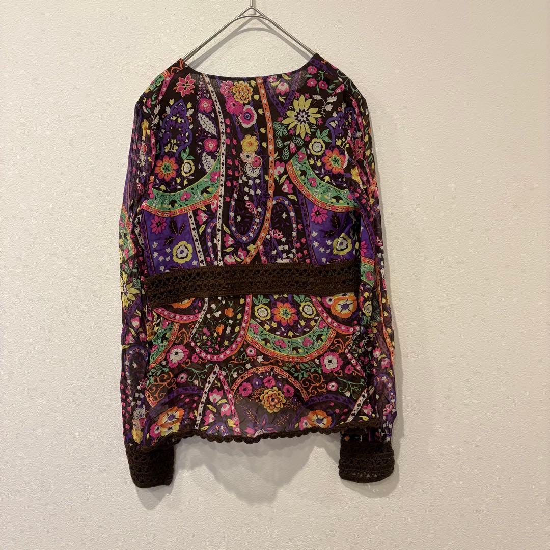 ラルトラモーダ シルク100% ブラウス 花柄 総柄 マルチカラー M レース 6