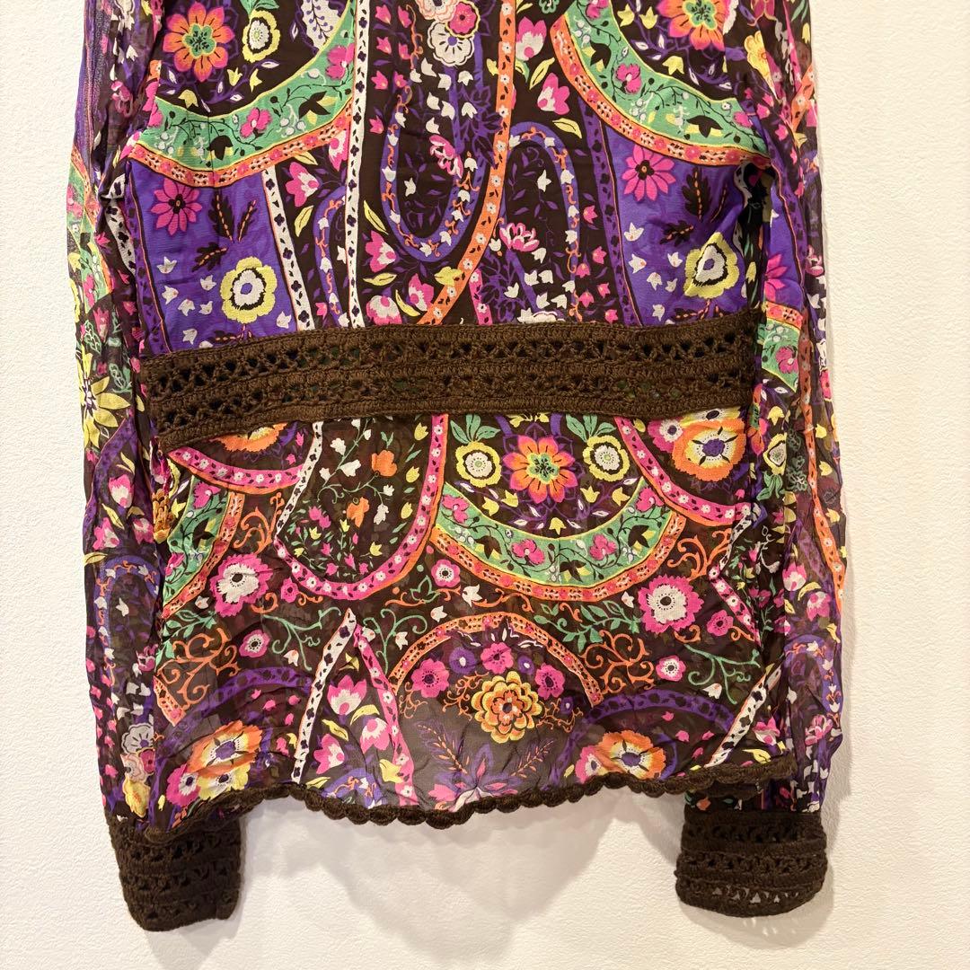 ラルトラモーダ シルク100% ブラウス 花柄 総柄 マルチカラー M レース 7