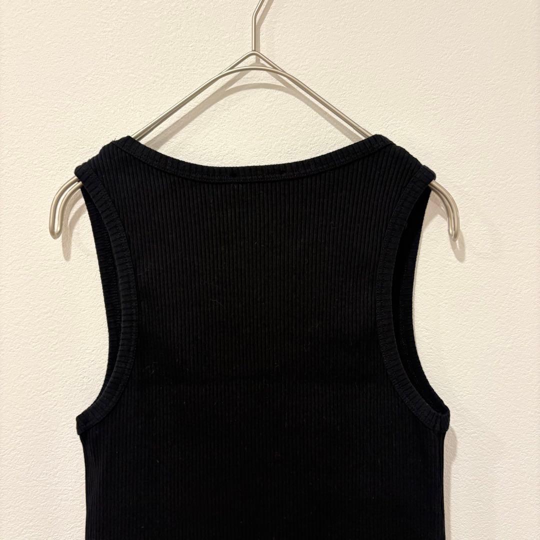 .ザラ　リブ　タンクトップ ロゴ刺繍 黒　ブラック Sサイズ　シンプル 7