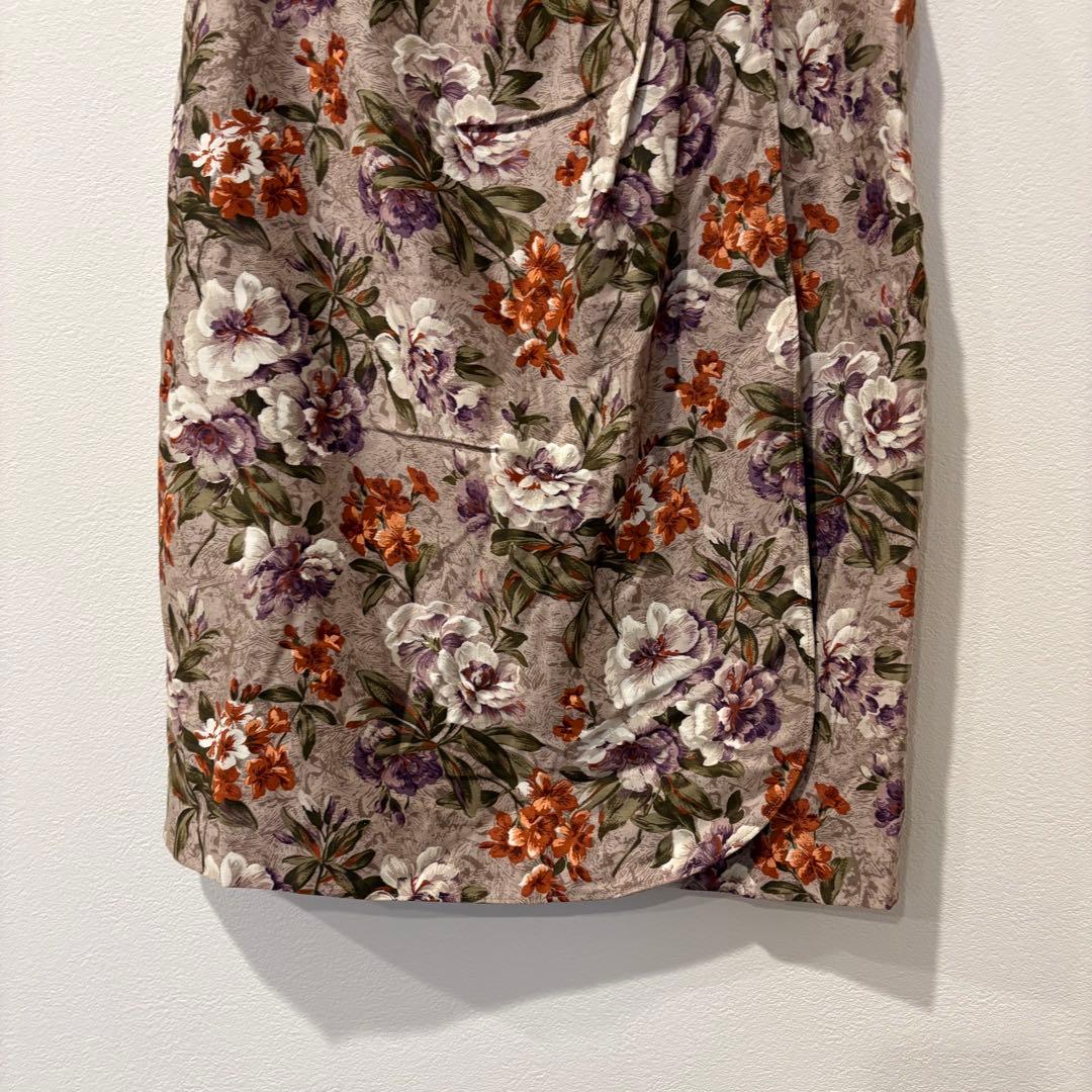 ティノ タイトスカート 花柄 タック ベルト付き ミディ丈 M 上品　高級 3