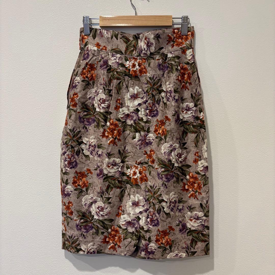 ティノ タイトスカート 花柄 タック ベルト付き ミディ丈 M 上品　高級 5