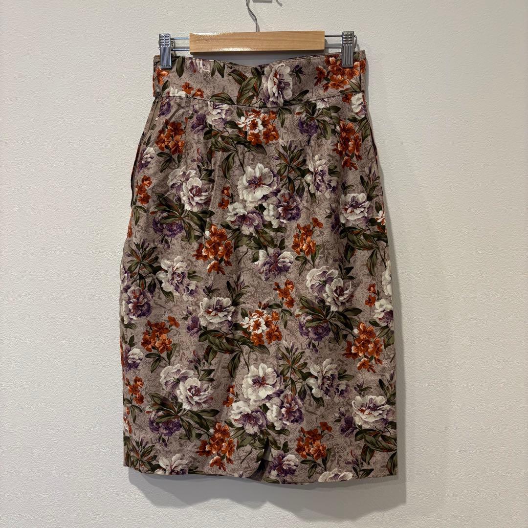 ティノ タイトスカート 花柄 タック ベルト付き ミディ丈 M 上品　高級 6