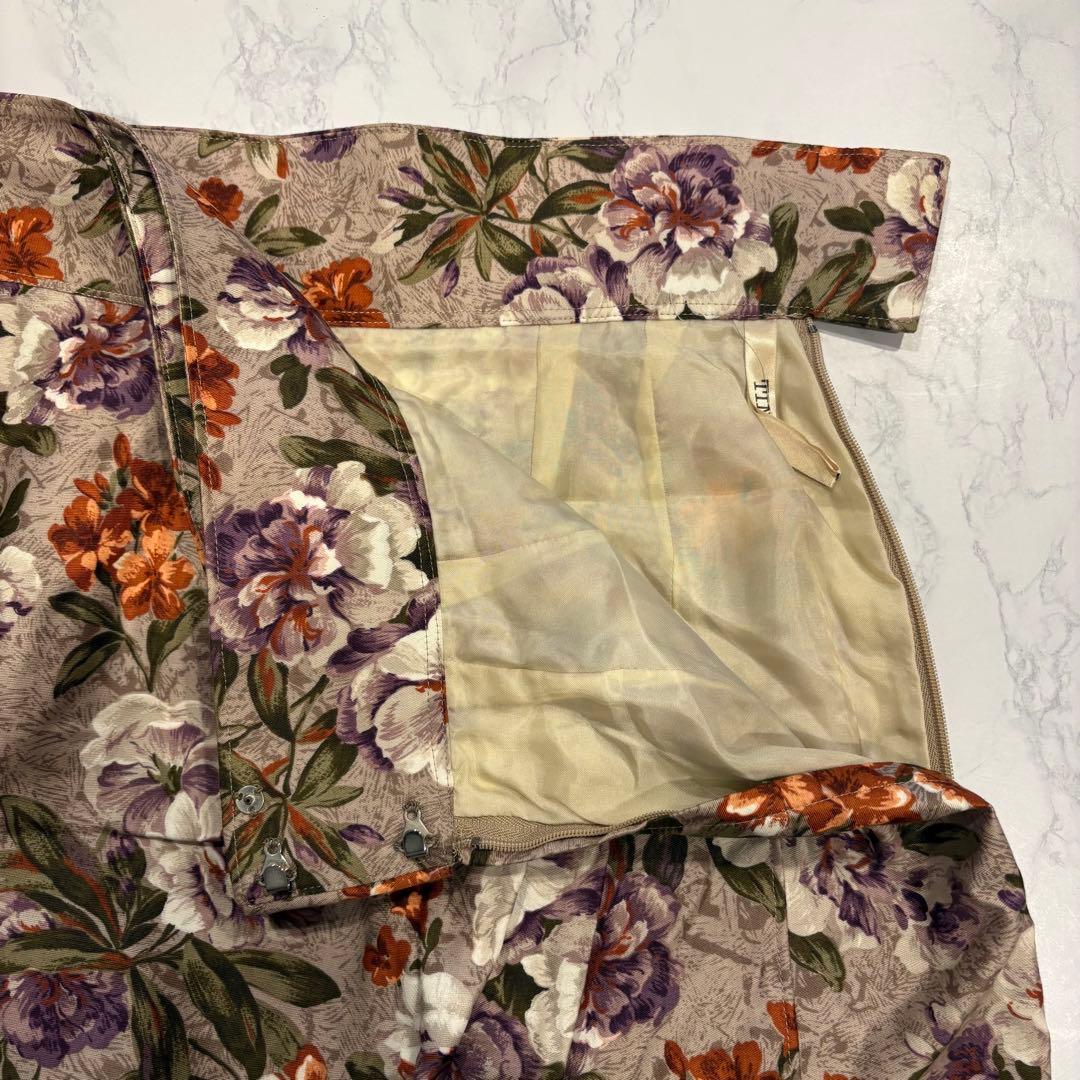 ティノ タイトスカート 花柄 タック ベルト付き ミディ丈 M 上品　高級 7