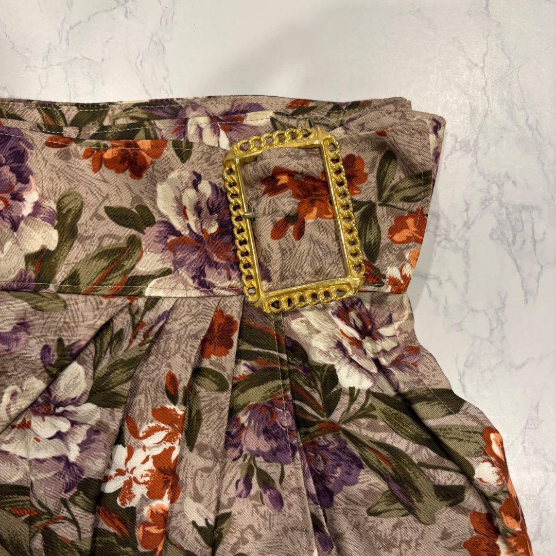 ティノ タイトスカート 花柄 タック ベルト付き ミディ丈 M 上品　高級 8