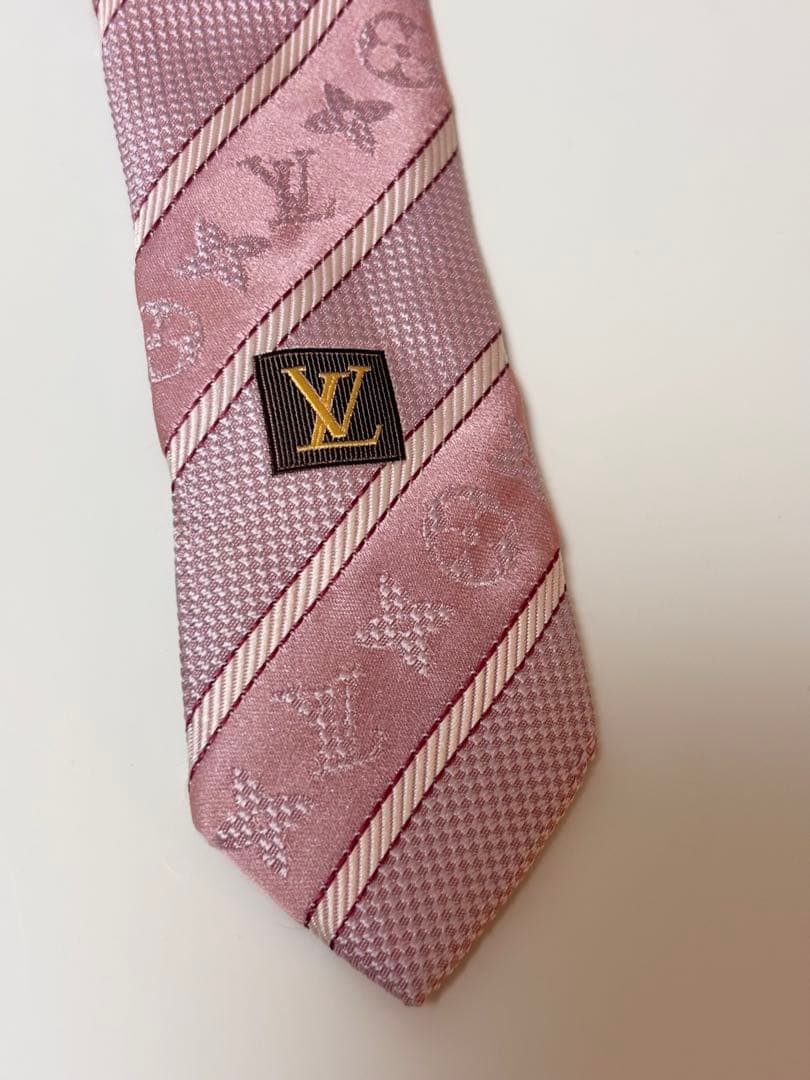 LOUIS VUITTON BIGモノグラム柄　ピンクストライプ　シルクネクタイ 6
